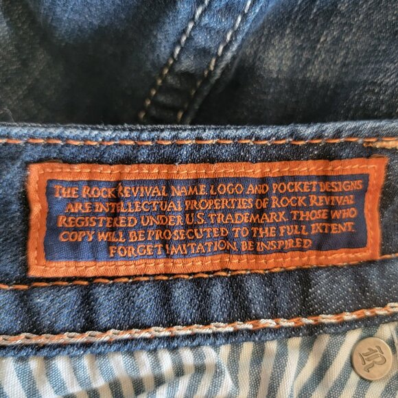 Rock Revival Women Deborah Boot Cut Jean 27 Med/Dark Wash Silver Metallic Stitch - Picture 14 of 15